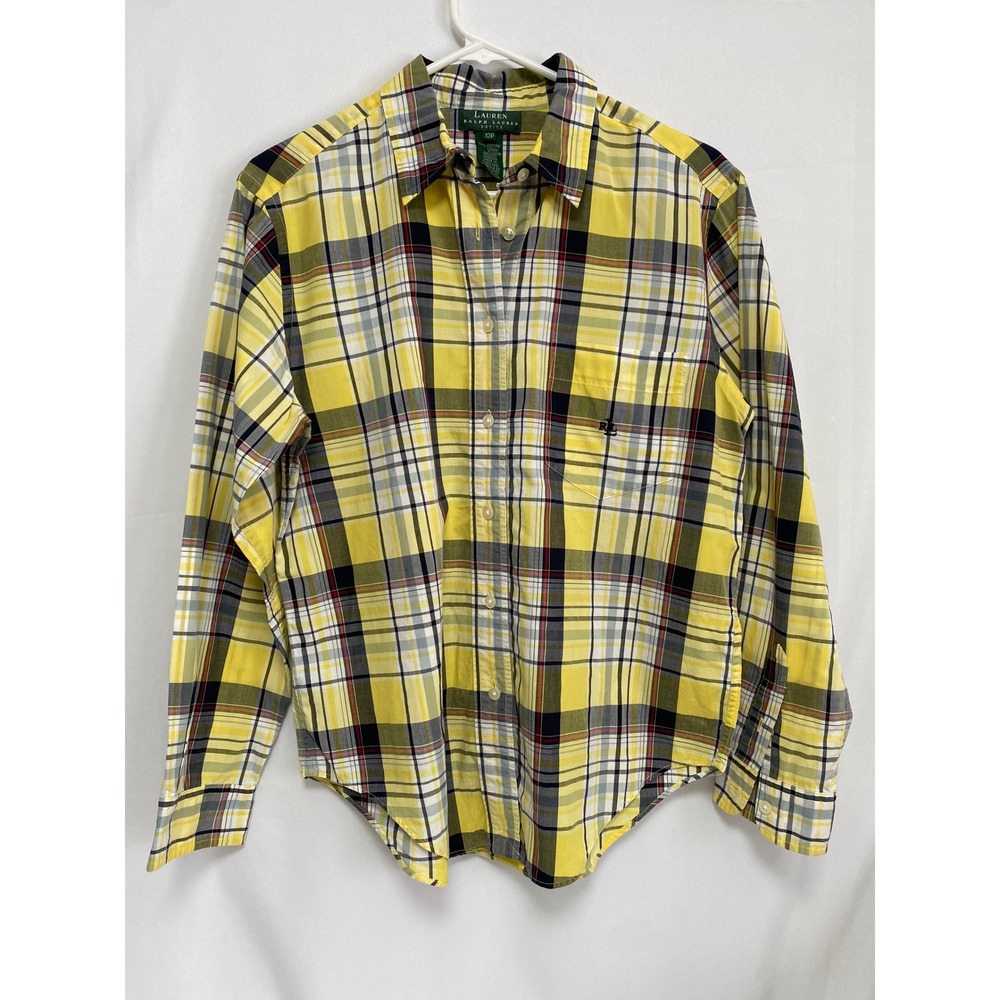 Lauren Ralph Lauren Womens Yellow Blue Red Plaid Long Sleeve Button Up Shirt 12P